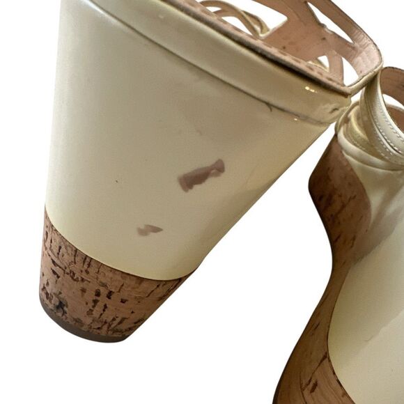 PRADA Beige Wedge Patent Leather Strappy Slide Sandals - Picture 8 of 12